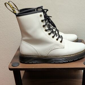 Dr. Martens White Lace Up Boots with Black Accents